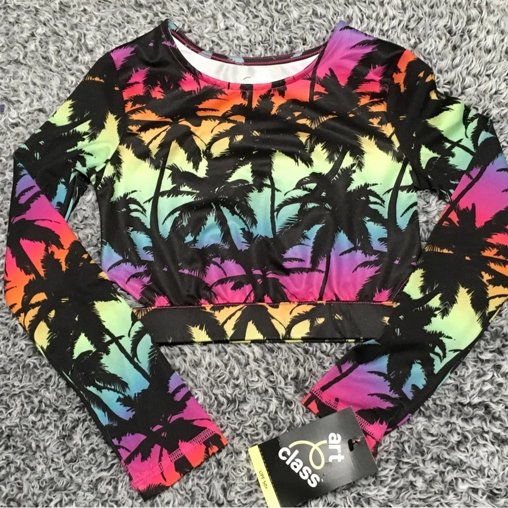 Art Class Girls' XS (4/5) Long Sleeve Crop Ombre Design Rash Guard Swim Top